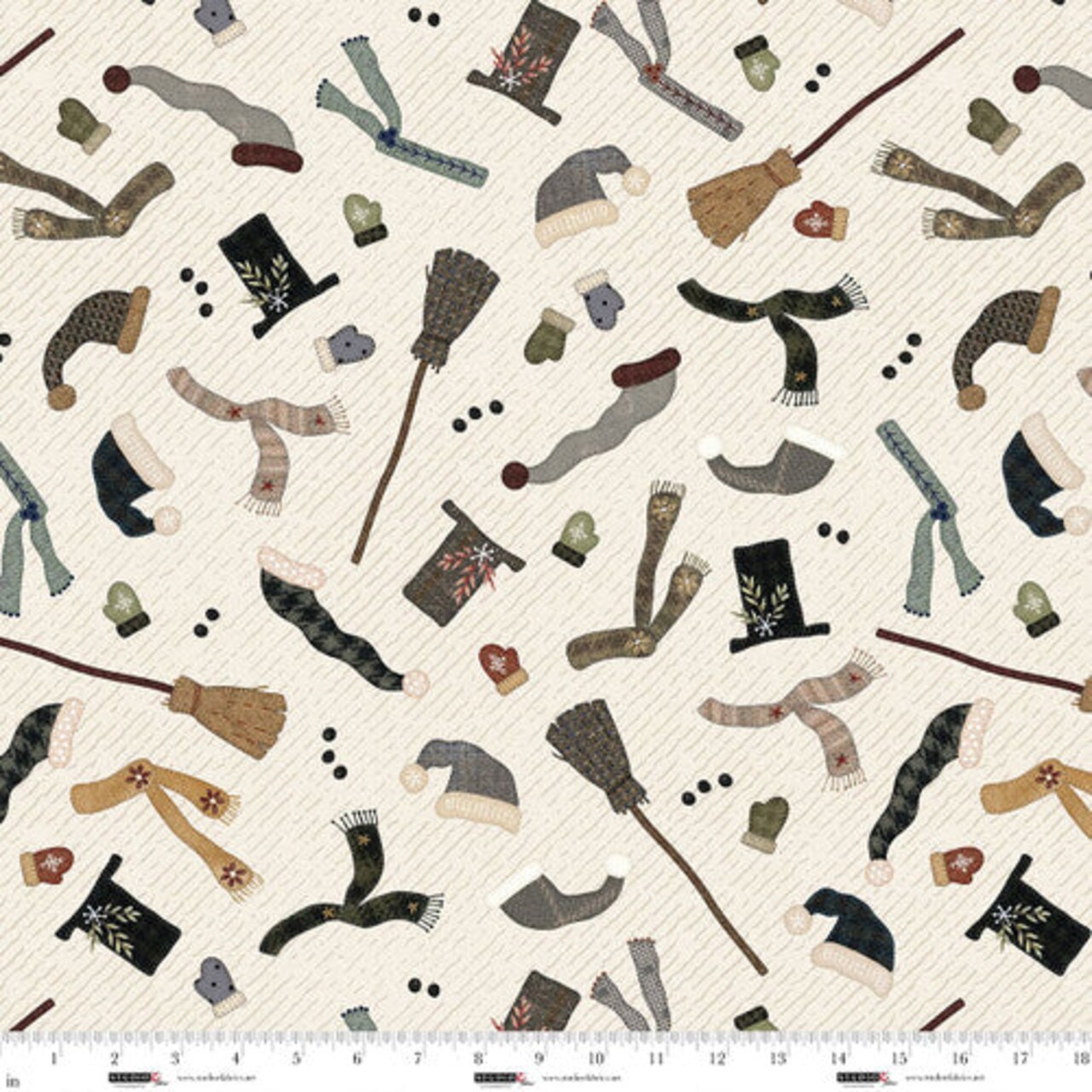 Fabric Studio E Cream Snowman Accessories Snowy Days & Frosty Nights by the Quarter Yard 8460-14